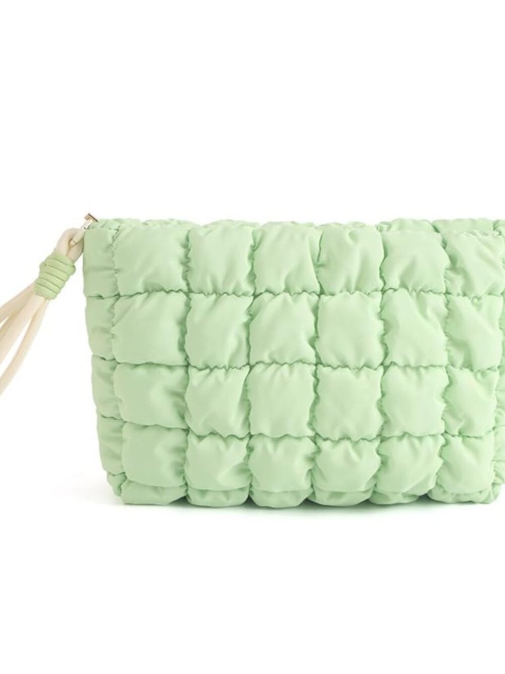 Quilted Puffer Cosmetic Bag Wrist Strap Travel Toiletry Pouch
